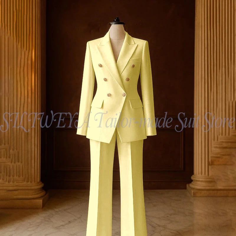 Ensemble Tailleur 2 Pièces Femme | Veste Double Boutonnage & Pantalon Droit | Élégant Bureau Toutes Saisons | Sur Mesure