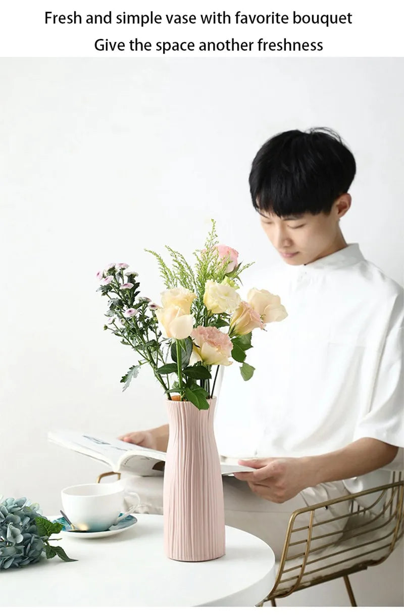 Vase Plastique Imitation Céramique Blanc | Style Nordique | Mariage & Décor Chambre & Bureau