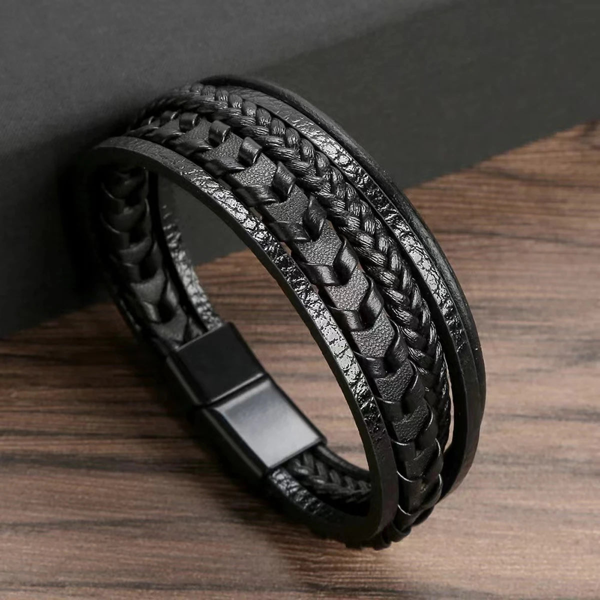 Bracelet Cuir Tressé Multicouche Homme | Boucle Magnétique Alliage | Vintage Rétro | Accessoire Mode