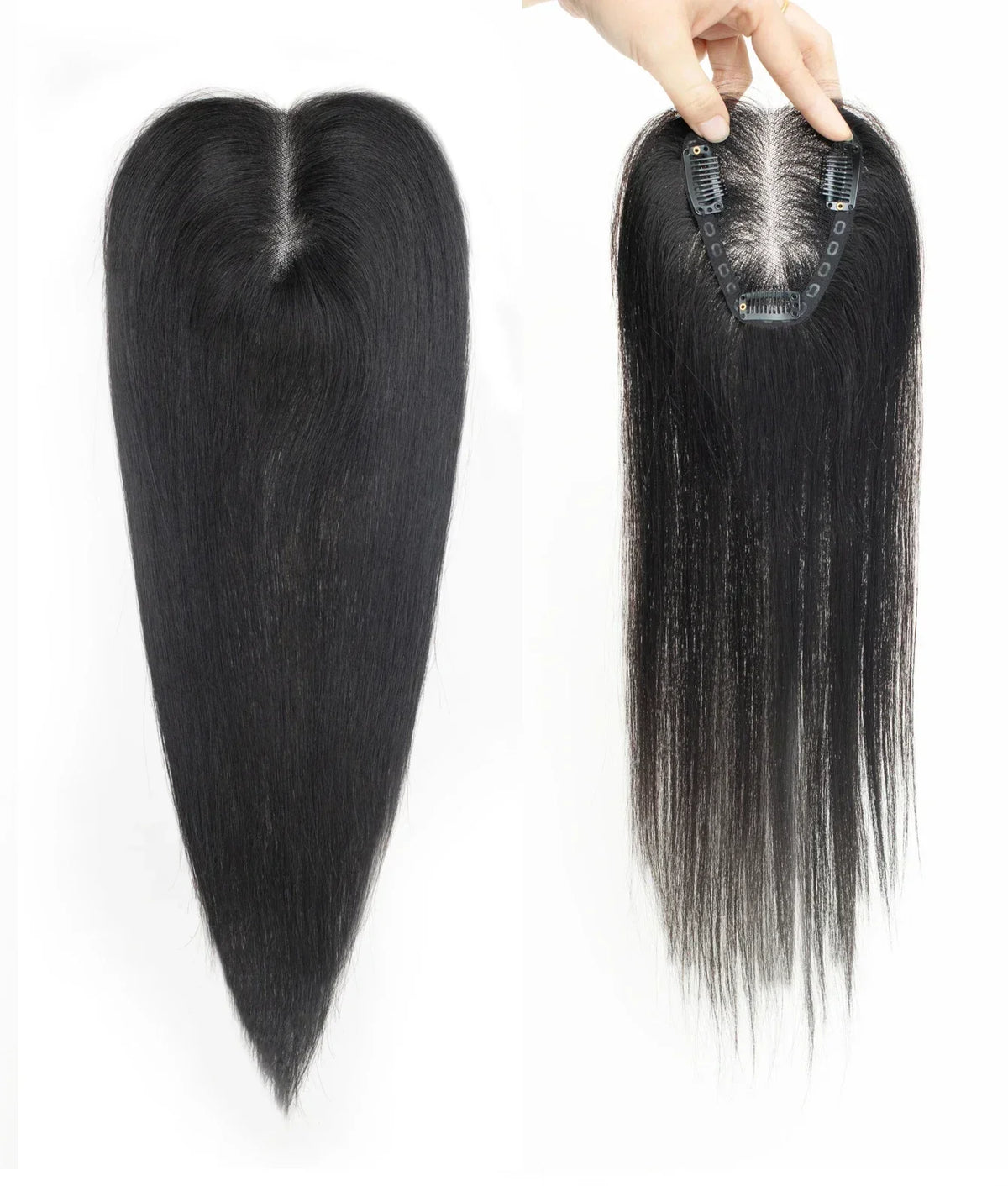 100% Human Hair Toppers Wigs with Bangs Silk Base Clip-in Hair Extensions for Women 16-inch Topper Hair