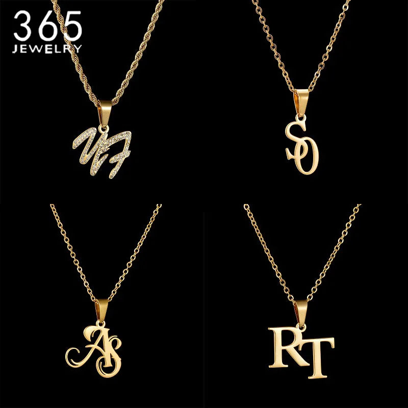 Collier Prénom Personnalisé 365 | Lettre Initiale Acier Inoxydable | Pendentif Charme | Cadeau Bijou Femme