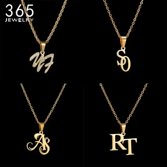 Collier Prénom Personnalisé 365 | Lettre Initiale Acier Inoxydable | Pendentif Charme | Cadeau Bijou Femme