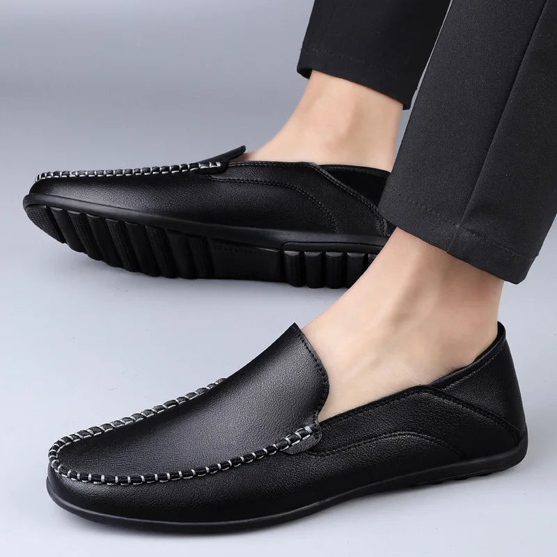 Mocassins Homme Mariage | Cuir Fendu Blanc | Chaussures Conduite Légères | Slip-On Casual Élégant 2026
