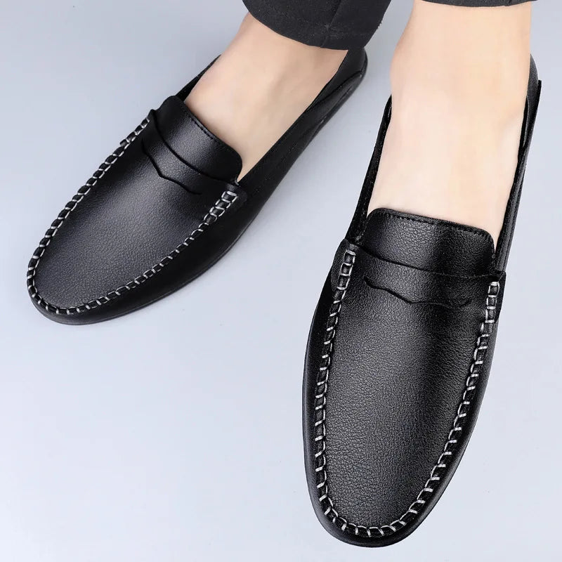 Mocassins Homme Mariage | Cuir Fendu Blanc | Chaussures Conduite Légères | Slip-On Casual Élégant 2026