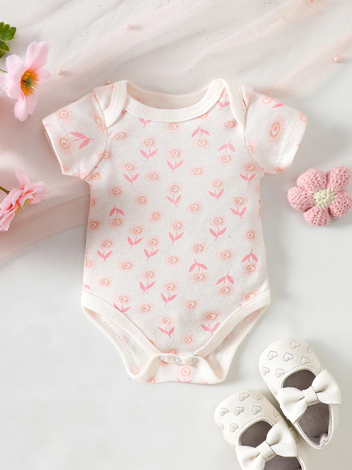 3-Piece Baby Bodysuits | 100% Cotton | Pink LOVE Print | For 0-9 Months Infants