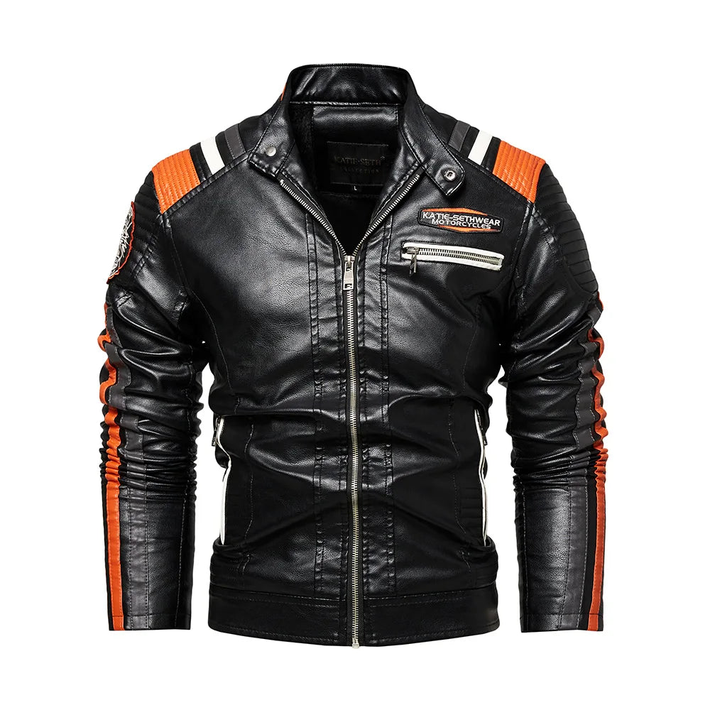 Men's Faux Leather Motorcycle Jacket Waterproof Windproof PU Moto Vintage Bomber Winter Jacket for Men