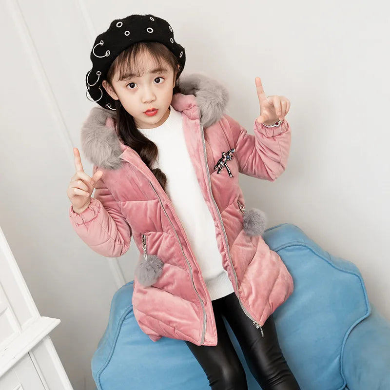 Manteau Velours Laine Capuche Fille | Épais Chaud | Parka Matelassée Enfant 3-12 Ans Hiver