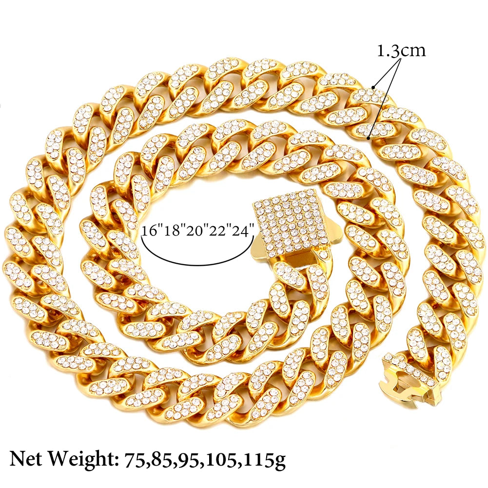 Men's Initial Name Pendant Necklace with Hip Hop Iced Out Rhinestone Paved Cuban Link Chain Necklace Fashion Birthday Jewelry Gift
