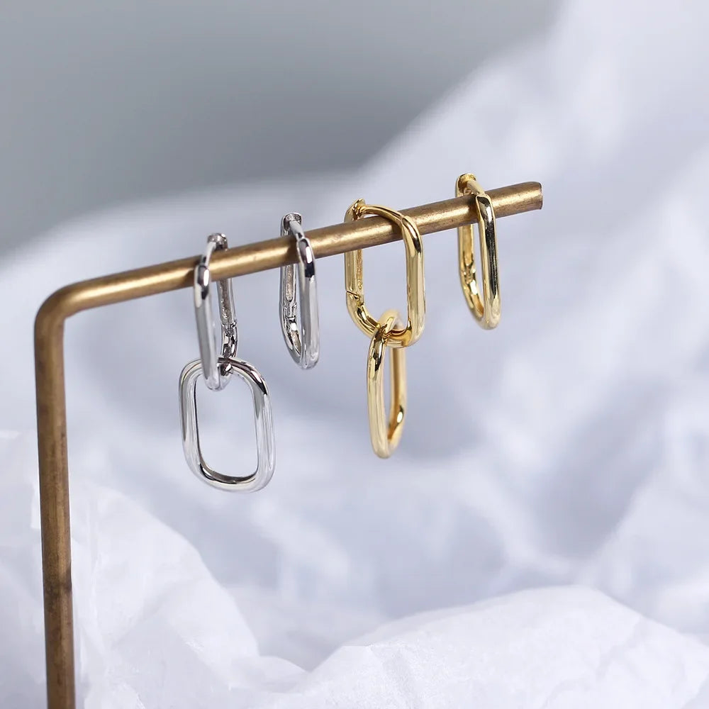 Créoles Ovales Géométriques Argent 925 | Style Métal Simple Détachable | Femme | Bijou Cadeau
