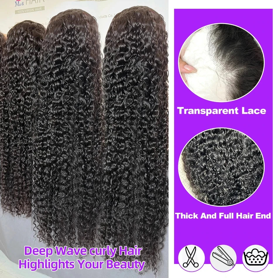Perruque Deep Wave Brésilienne | 13x6 HD Lace Frontal | 250% Densité | Jusqu'à 40 Pouces | Water Wave Curly