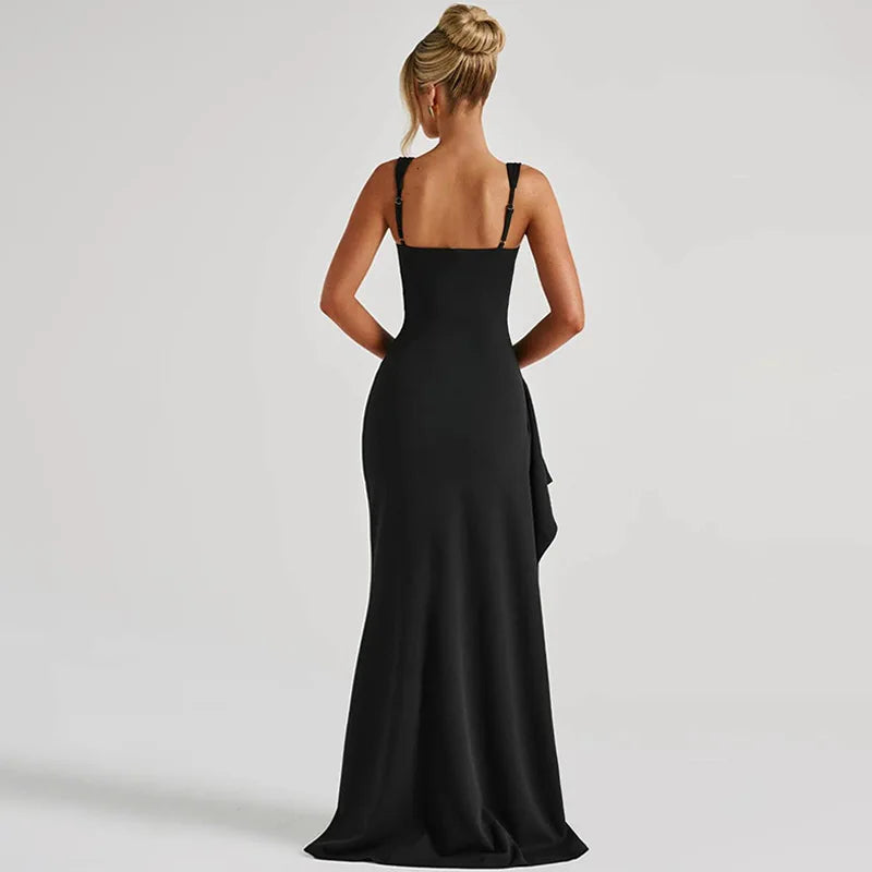 Robe Midi Bodycon Soirée Femme | Bretelles Spaghetti | Col Carré Fente | Sexy Formelle Prom | Longue Gala