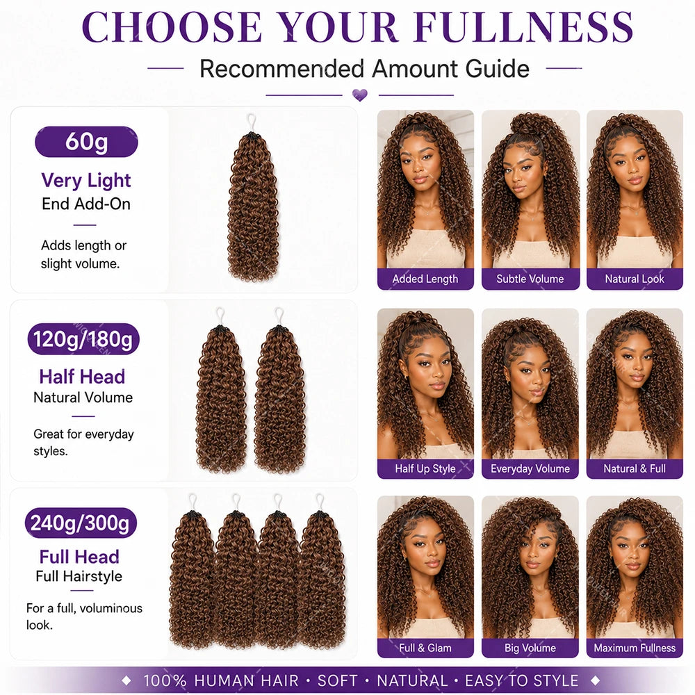 #4 Warm Brown Kinky Curly Crochet Human Hair Extensions Miracle Knots Pre-Looped Easy Install Soft Natural Curly Texture