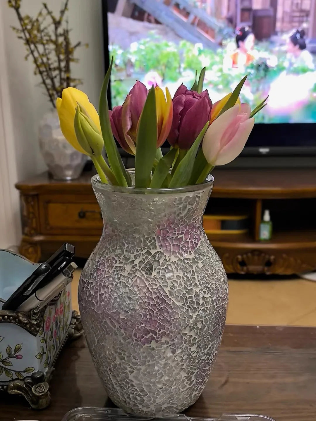 Vase Bohème Mosaïque Verre | Style Européen | Décoration Salon, Chambre & Entrée