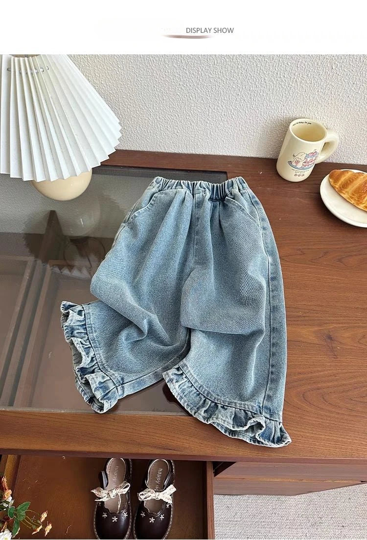 Jean Fille Printemps-Automne | Casual Large Jambe Large | Enfant Baby | Vêtements Polyvalents