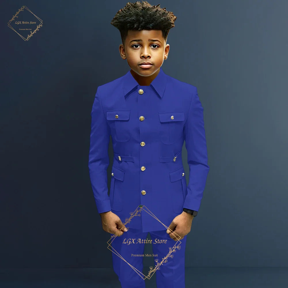 Boys single-breasted formal 2-piece suit, boys Zhongshan suit style long coat classic design suitable for ages 2-16