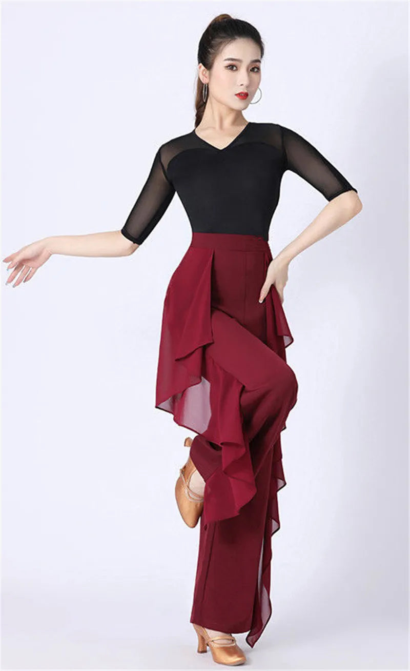 Dance Wide-Leg Pants Women's High-Waist Pants Lotus Leaf Side Loose Training Pants 2022 New Dance Female Pants