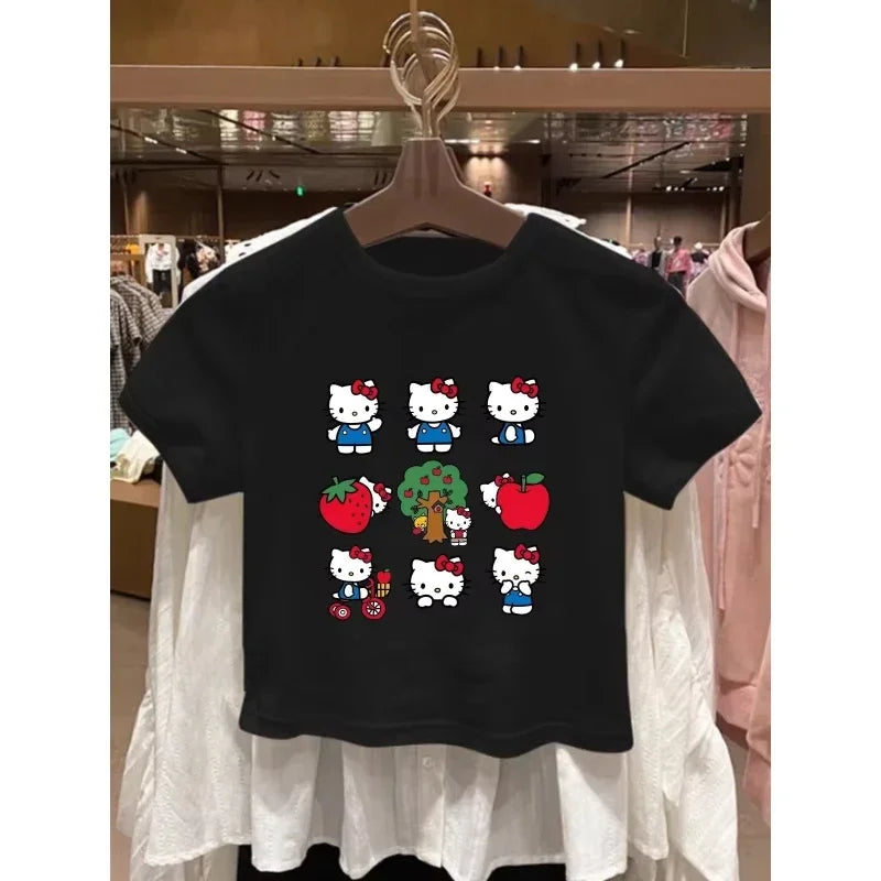 2026 New Summer Collection: Hello Kitty Cartoon Kids' Fashion T-Shirt  Pure Cotton, Printed, Cute Short Sleeve Tops