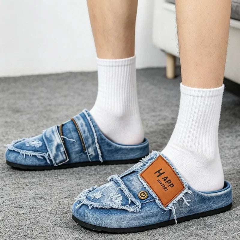 Chaussures Homme Tendance Été 2026 | Denim Bleu Canvas | Grande Pointure 47 | Casual Slip-On Street