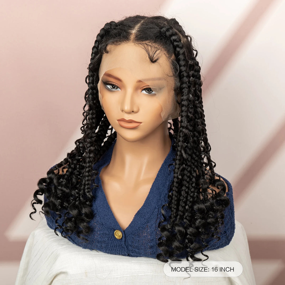 Perruque Full Lace Tresses Box Braids Boho Knotless | 16 Pouces | Bob Court | Synthétique Crochet | Femme