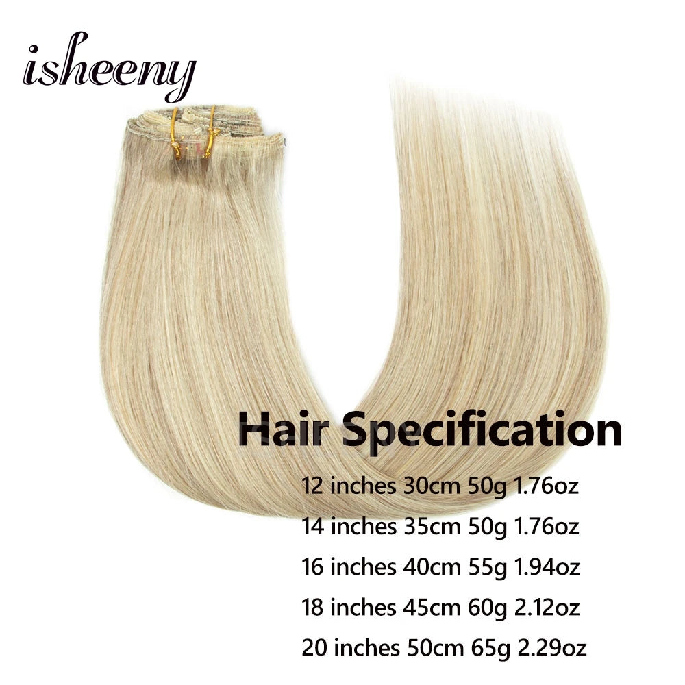 Extensions à Clips Cheveux Humains | Blonde Naturelle Brésilienne Remy | 12-20 Pouces | 7 Pièces/Set