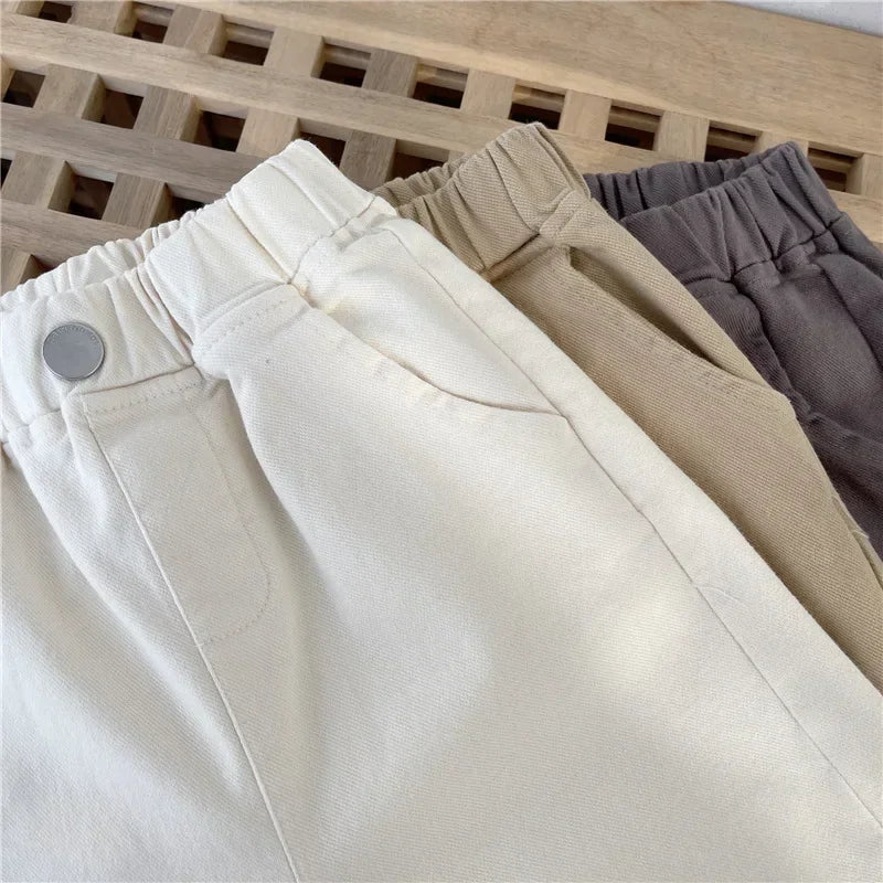 1-8 Years Boys Pants Kids Cargo Pants Mid-Rise Button Casual Outdoor Comfortable Breathable Spring Fall Fashion Children Trousers