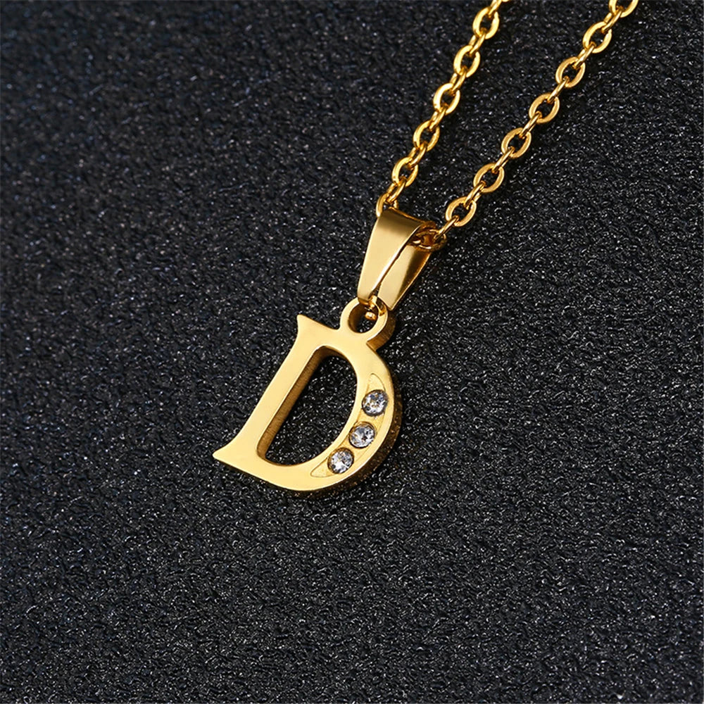 Initial A-Z Letter Name Pendant Necklace Gold Color Stainless Steel Small Alphabet Necklace For Women Jewelry Birthday Gift
