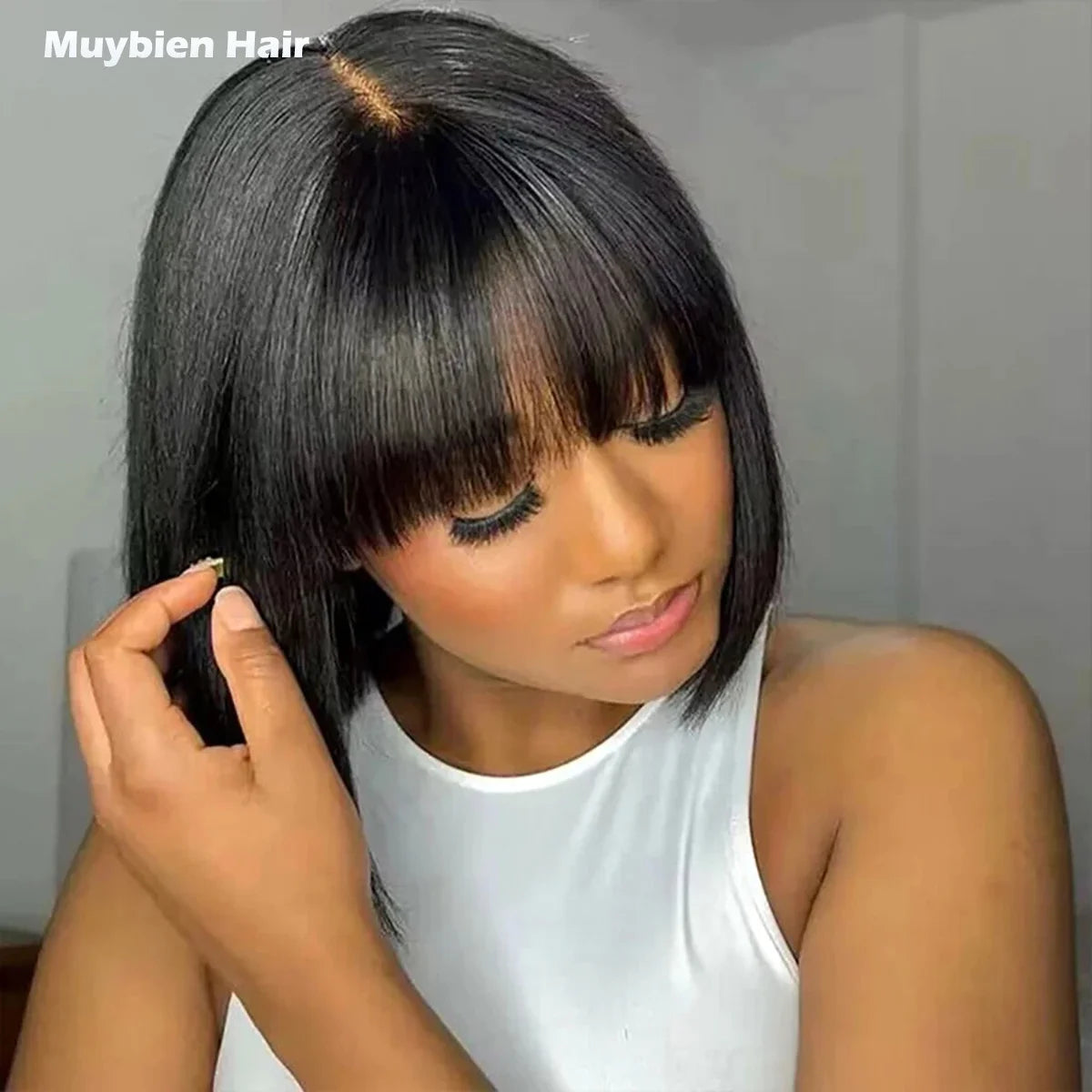 Super Double Drawn Vietnamese Blunt Cut Fringe Bob 180 Density Pre-Cut Lace Wear and Go Glueless 3x1 Closure Bob Wig with Bangs