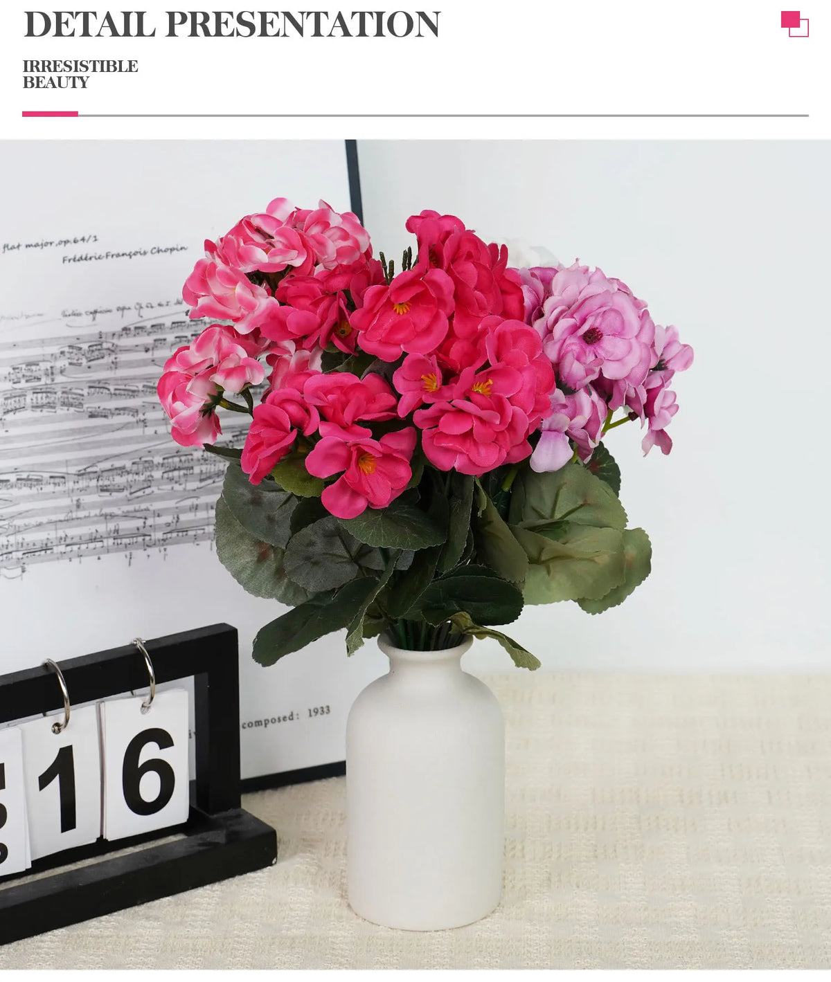 Uflower 1Pc Artificial Begonia Flower Plants for Wedding Bouquet Home Garden Bonsai Christmas Wreath Decor