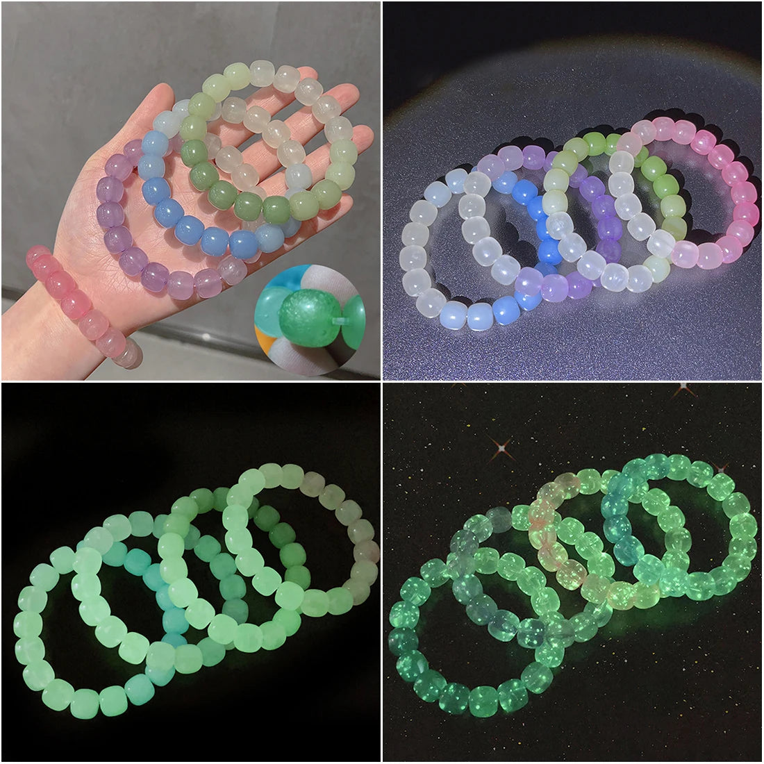 Bracelet Lumineux Pierre Naturelle | Fluorescent Lueur Nuit | Bijou Couple Femme & Homme
