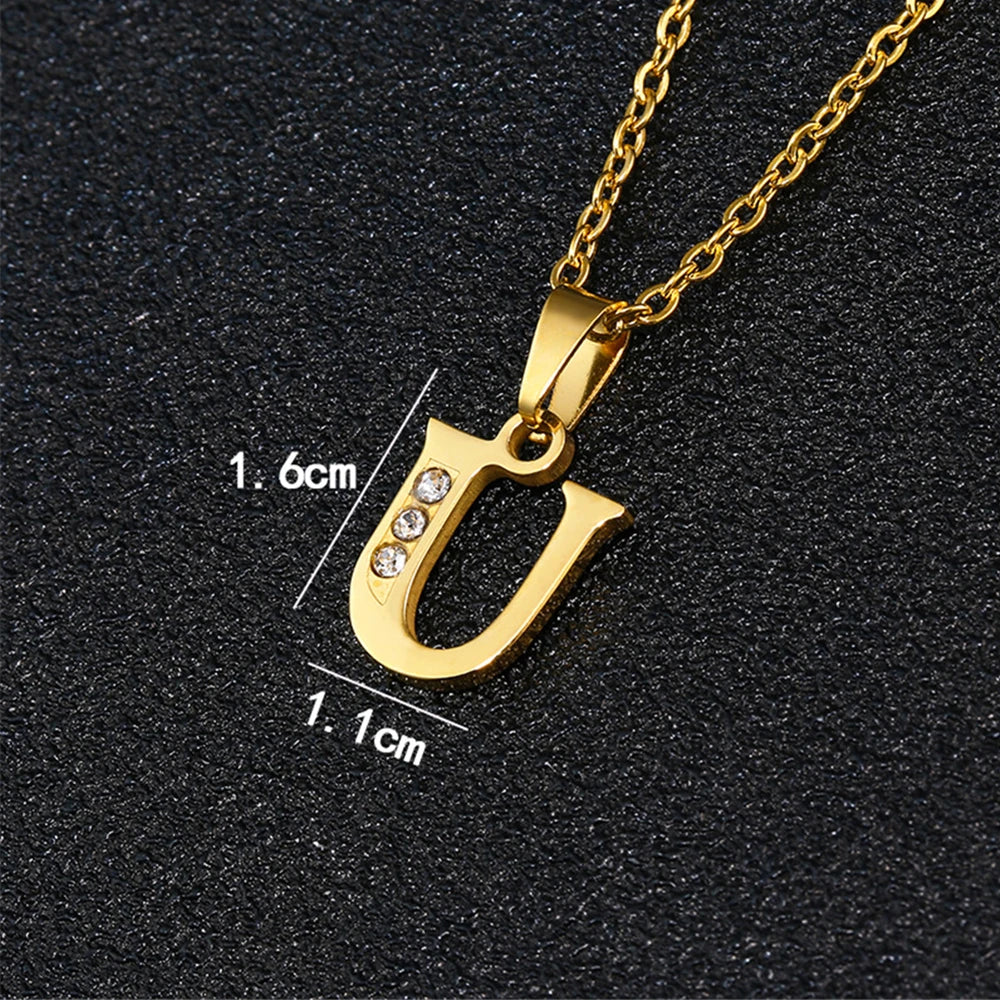 Initial A-Z Letter Name Pendant Necklace Gold Color Stainless Steel Small Alphabet Necklace For Women Jewelry Birthday Gift
