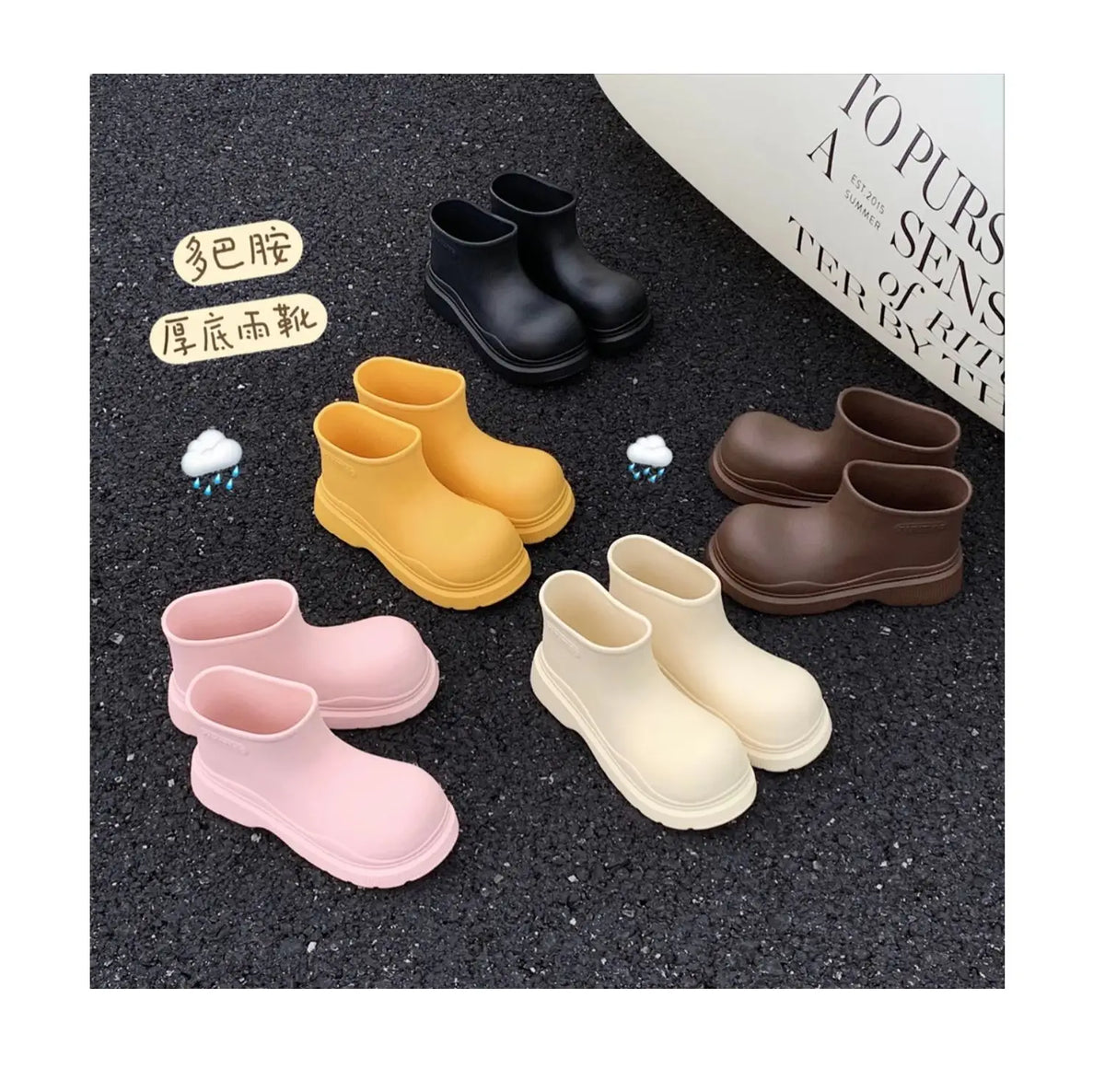 Bottes de Pluie Femme Imperméables | Tige Courte Large | Semelle Épaisse | Chaussures Eau Confortables