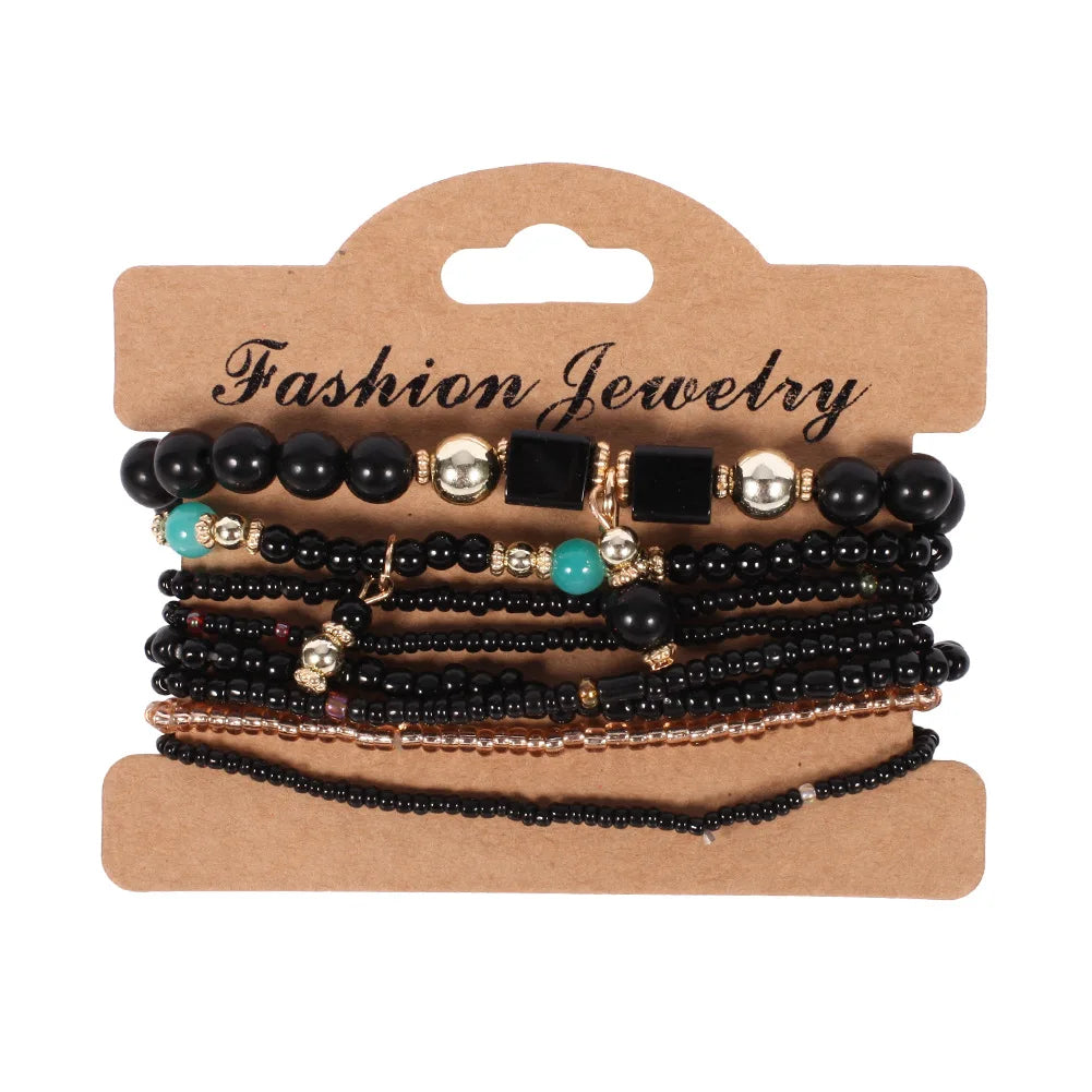 Bohemian Handmade Beaded Bracelet Set For Women Summer Colorful Beaded Chain Bangle Girls Boho Jewelry Accessories