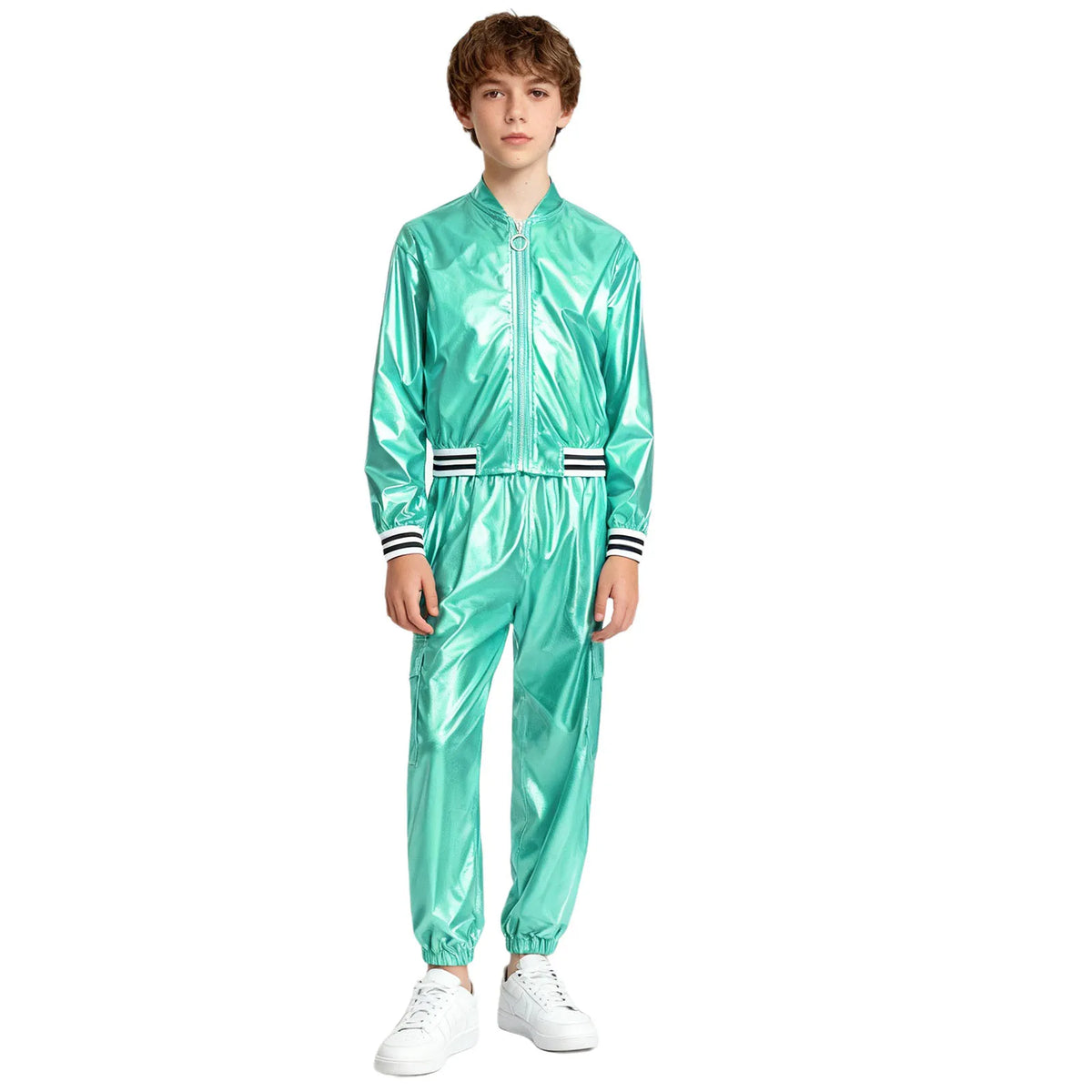Ensemble Danse Fille Hip Hop | Veste Bomber Métallique & Pantalon | Costume Scène Carnaval Jazz