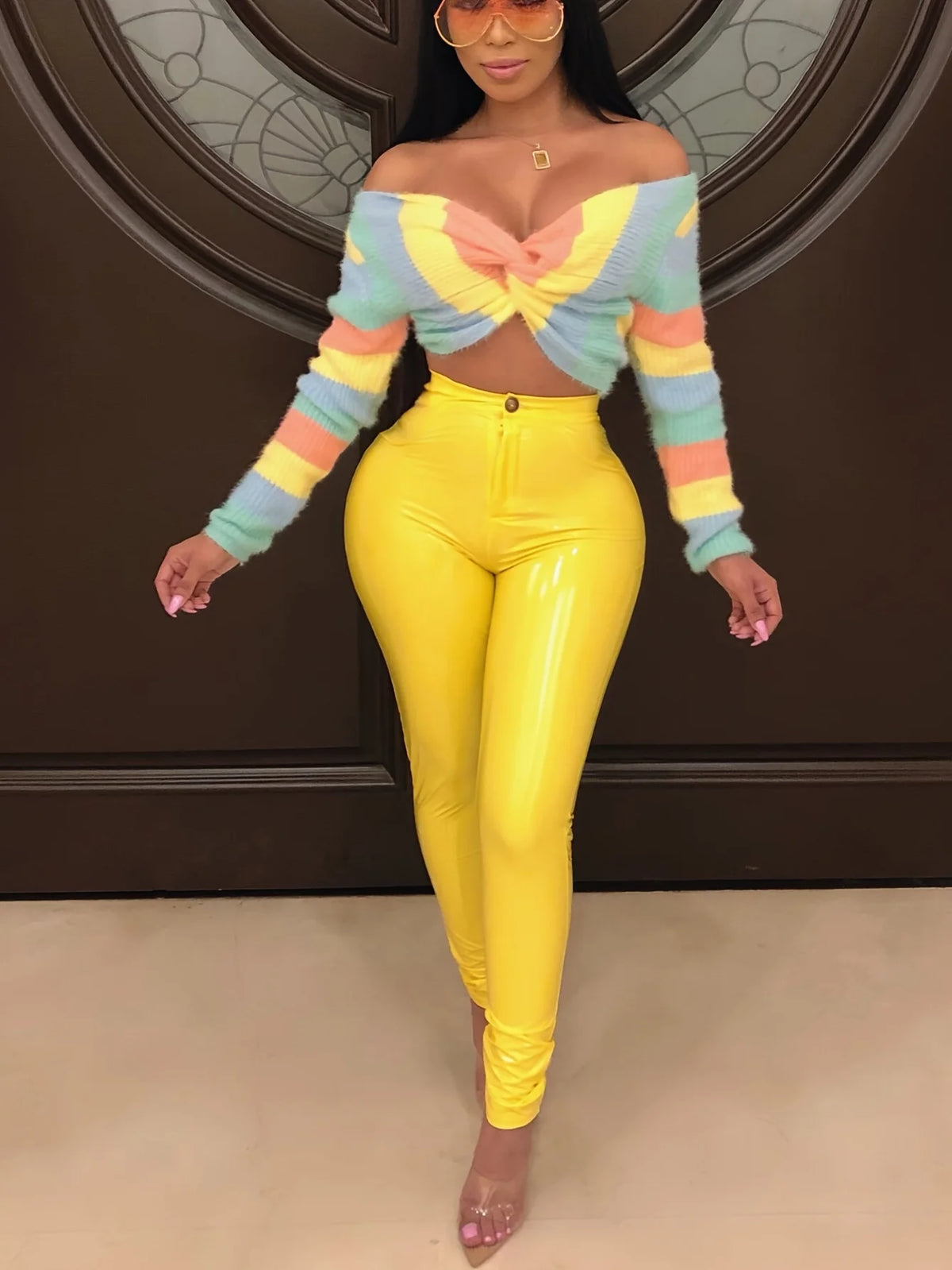 Women's Latex Faux PU Leather Pants Trousers Push Up High Waist Skinny Pencil Pants Fall Winter Solid Color Sexy Pants for Women