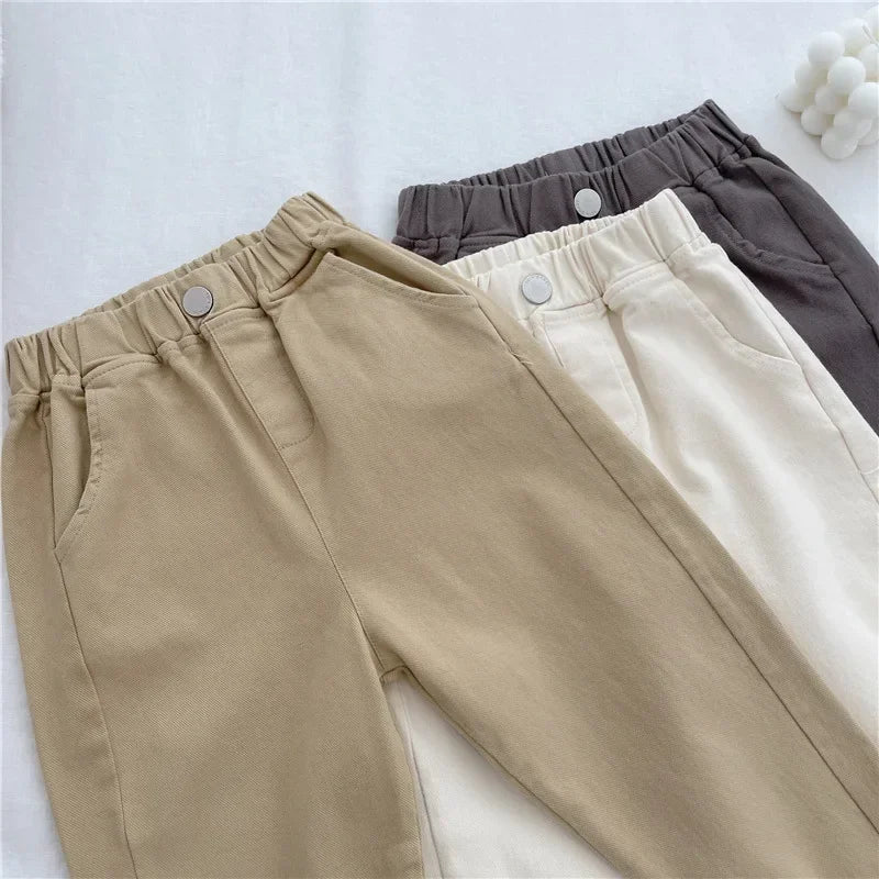 1-8 Years Boys Pants Kids Cargo Pants Mid-Rise Button Casual Outdoor Comfortable Breathable Spring Fall Fashion Children Trousers
