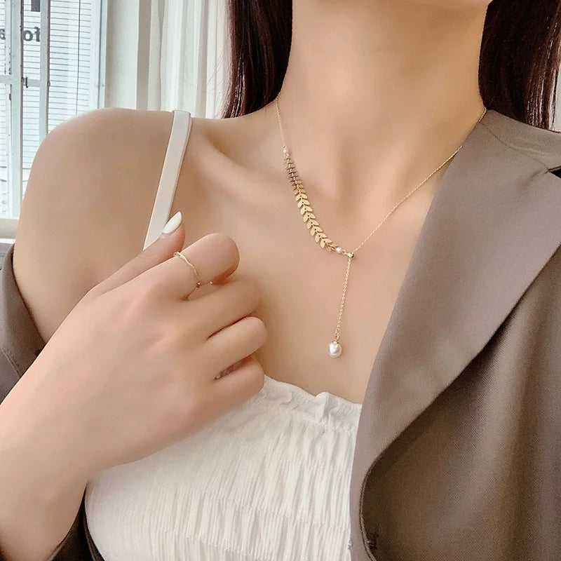 Personality Necklace/Bracelet/Earrings Jewelry Sets for Women Fashion Golden Wheat Ear Chain Charms Wedding Party Jewelry Gifts