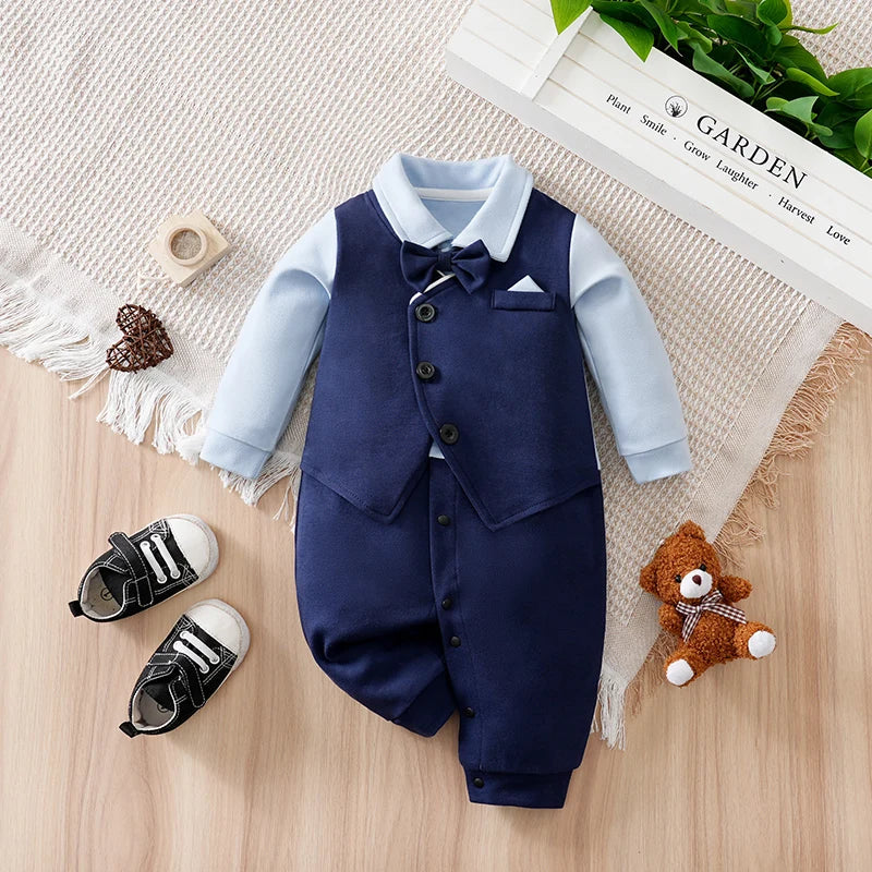 0-18 Baby Bodysuit Gentleman Style Handsome Formal Cotton Comfortable Soft Boys And Girls Summer Short-Sleeved Newborn Clothes