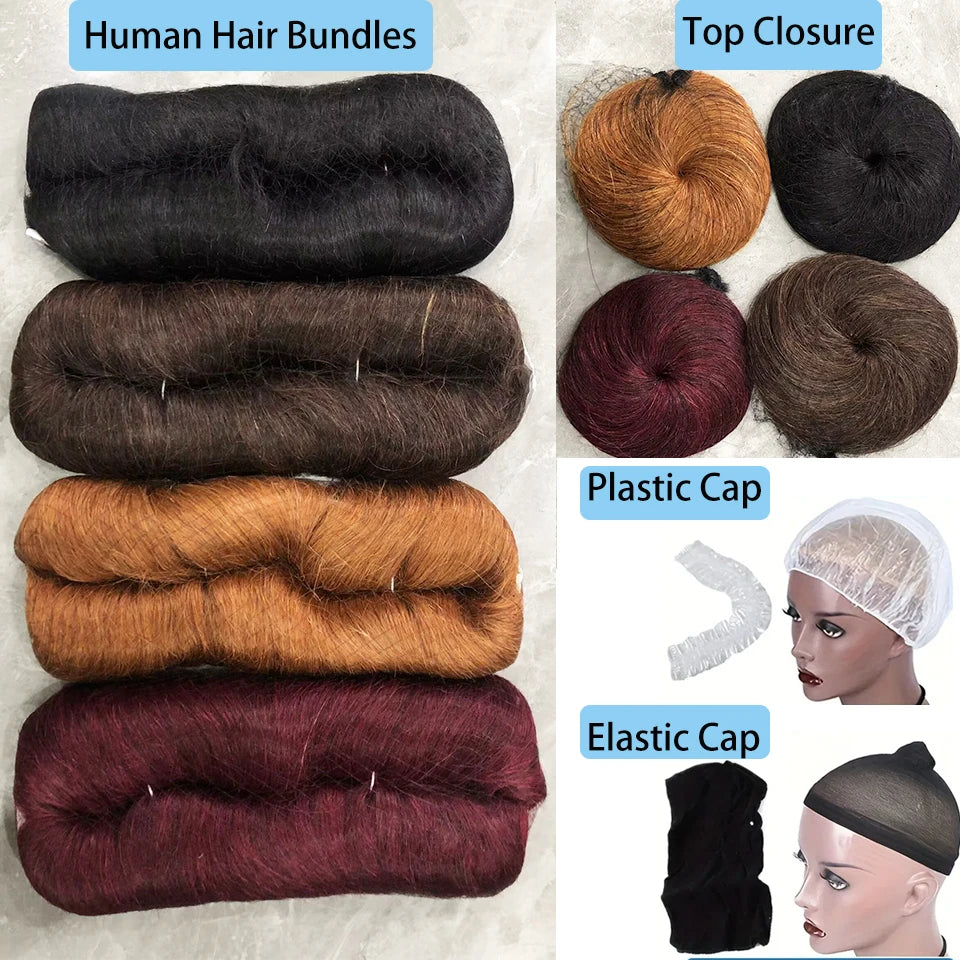 28PCS Brazilian Short Human Hair Extensions #1B#4#30#99J One Pack For A Full Head 100% Human Hair Bundles With Free Closure
