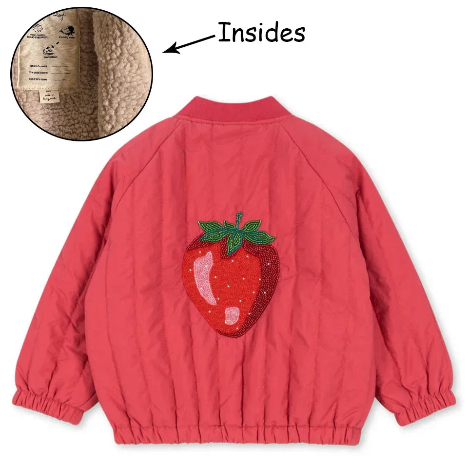 Manteau Polaire Paillettes Fille | Laine d'Agneau | Broderie Garçon | Vêtement Enfant Hiver
