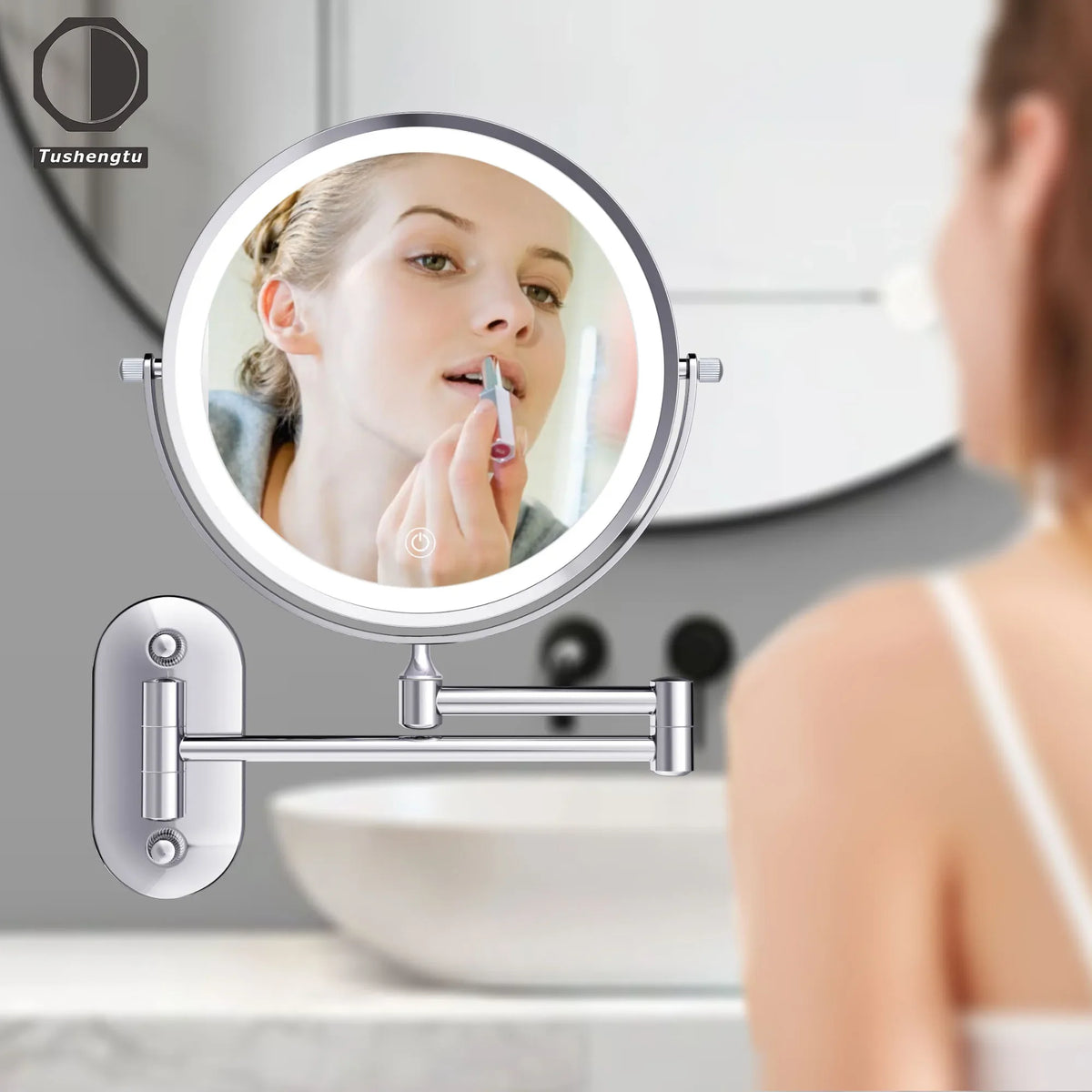 8" Wall Mounted Makeup Mirror With Lights, 10x Magnifying Mirror Wall Mount for Vanity, Bathroom and Shaving