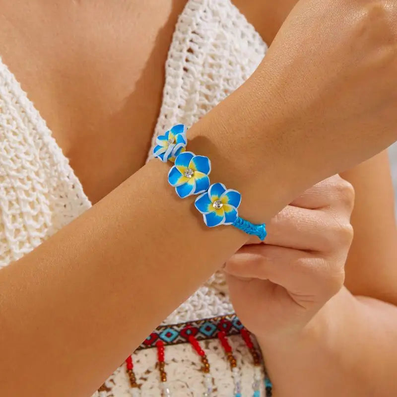 Trendy Handmade Boho Flower Bracelet for Women Bead Rope Adjustable Bangle Beach Holidays