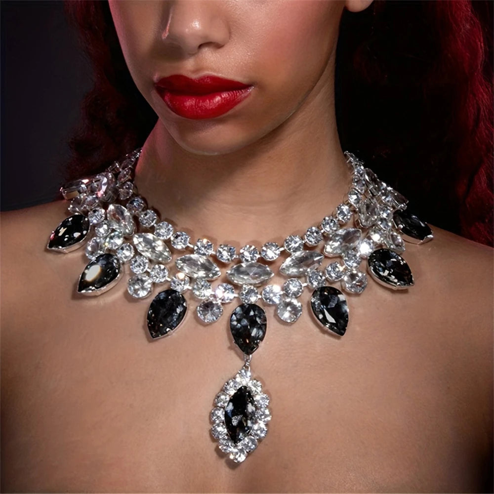 Luxury Sparkling Crystal Fashion Multi-layered Pendant Women's Necklace Colorful Gemstone Necklace Bridal Wedding Accessories