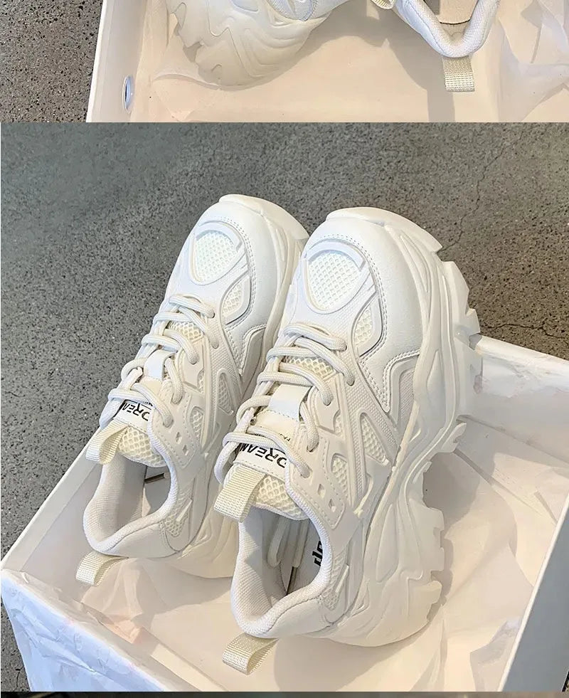 2024 New Summer Black Chunky Casual Sneakers Women New Fashion Platform Sport Shoes Mesh Leather Platform Shoes