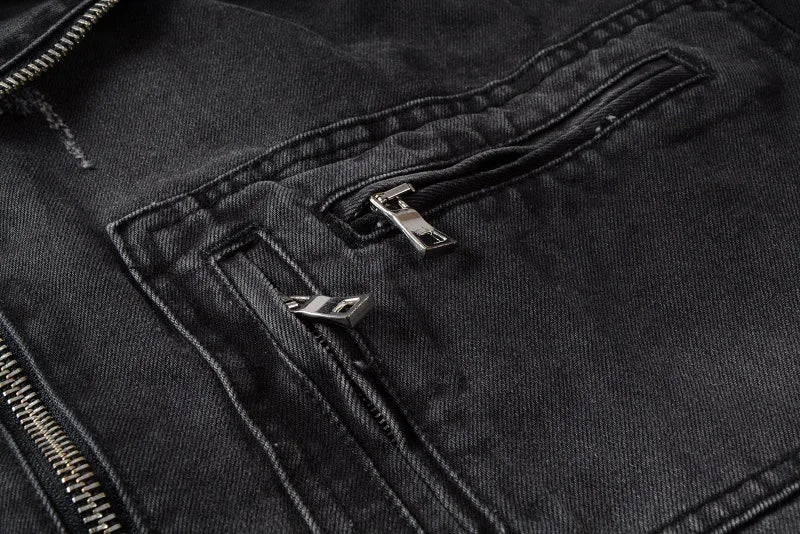 Veste Jean Homme Automne-Hiver | Style Américain Retro High Street Punk | Slim Déchiré Motard