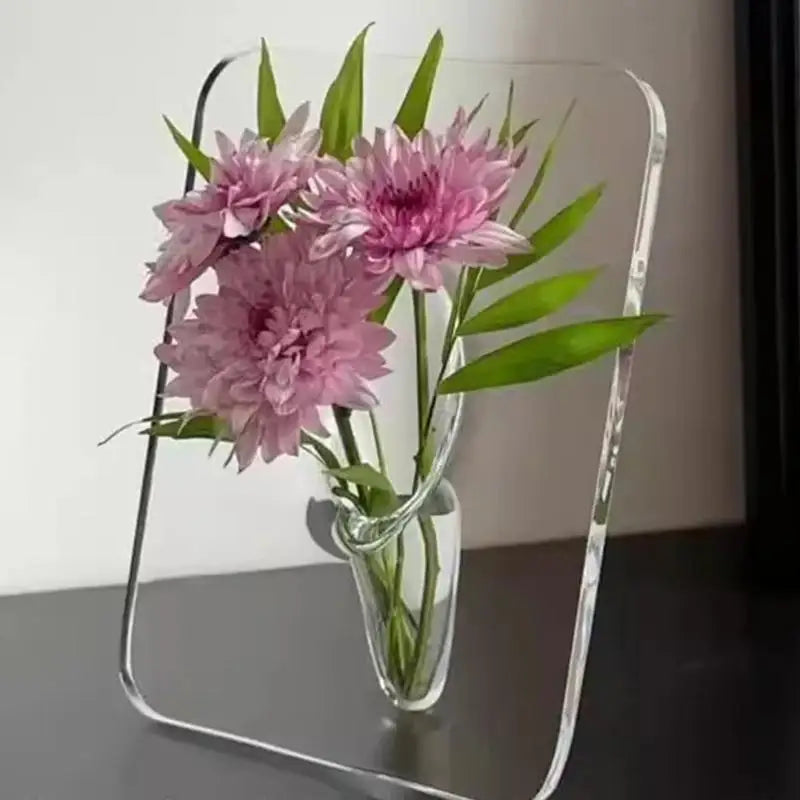 Vase à fleurs en acrylique Art moderne Cadres décoratifs transparents pour la maison Étagère de bureau Salon Affichage floral