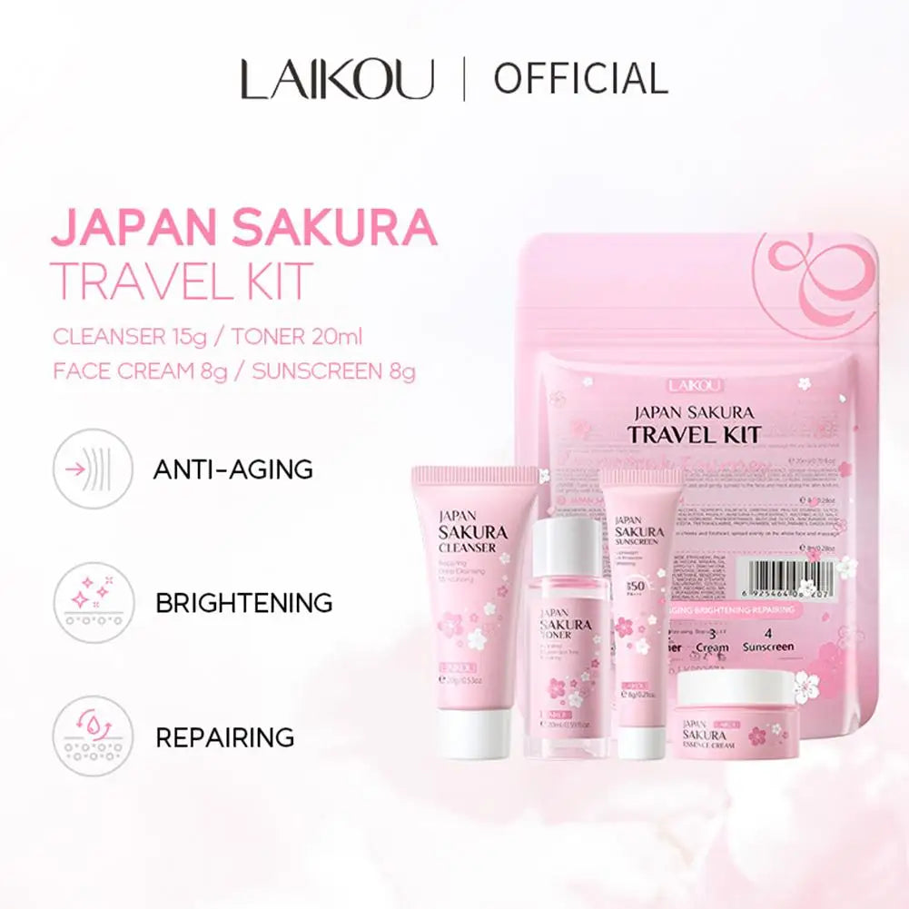Sakura skin care sets with cleanser, serum, eye cream, facial cream, beauty products for women, travel skin care kit