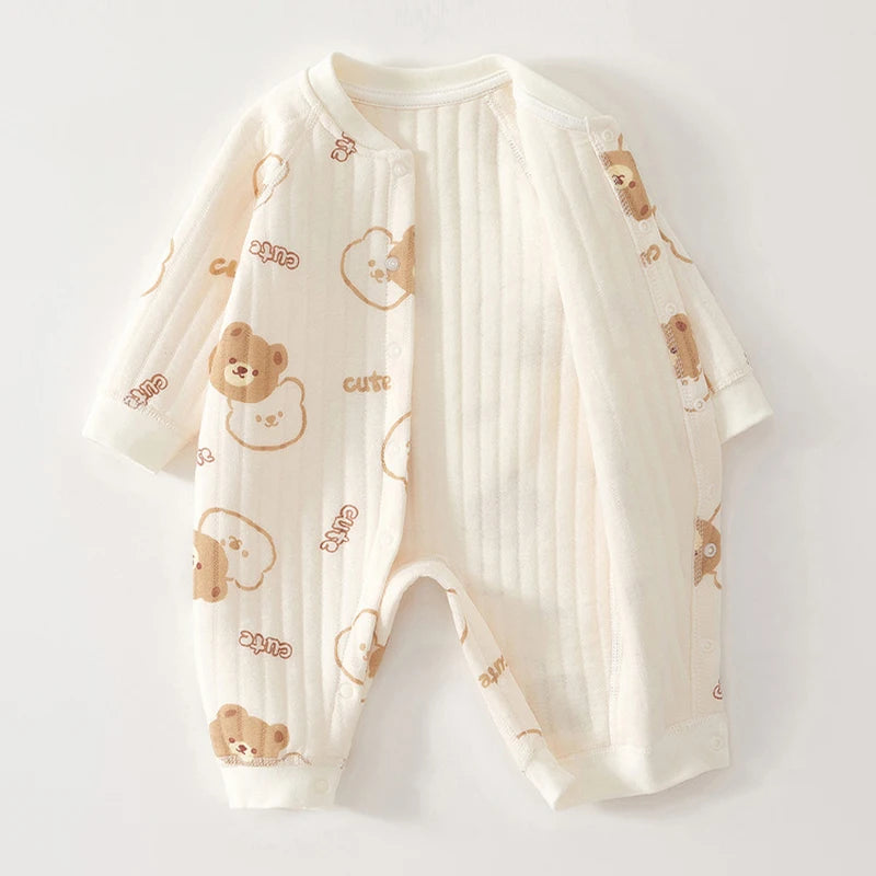 Combinaison Bébé Coton Épais | Ours Mignon | Rampante Manches Longues | Hiver | Garçon & Fille | Pyjama
