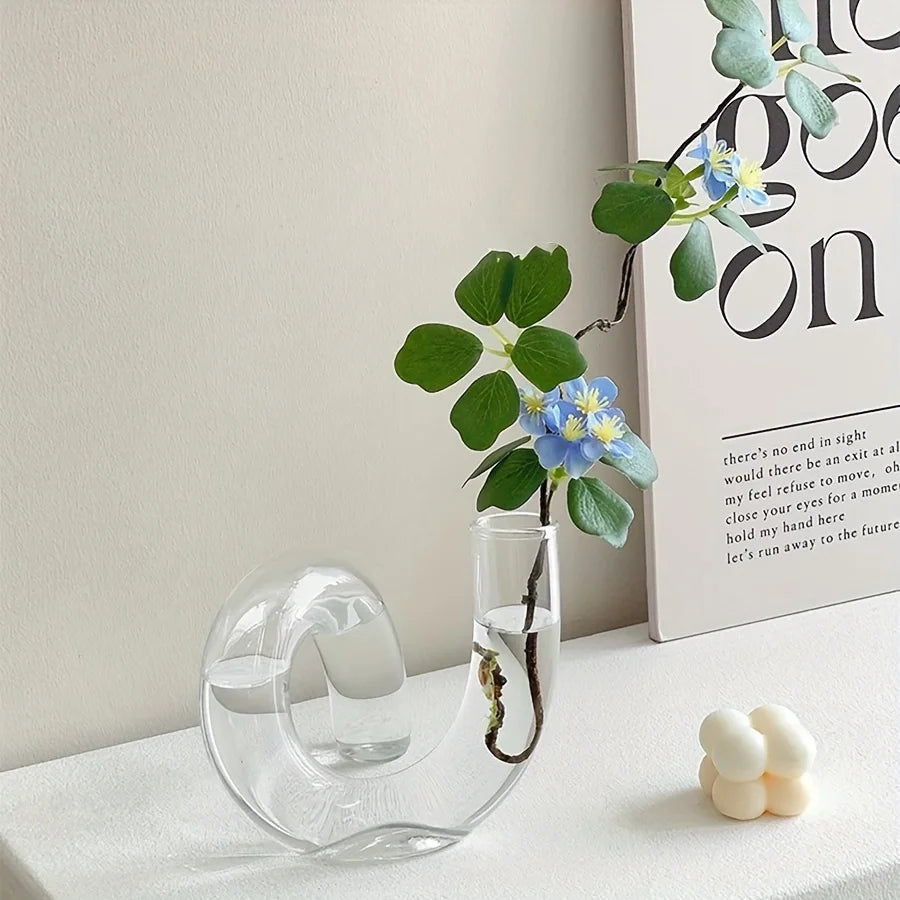 Nordic Irregular Glass Vase | Modern Transparent Centerpiece for Dining/Living Room, Creative Pedestal Home Decor