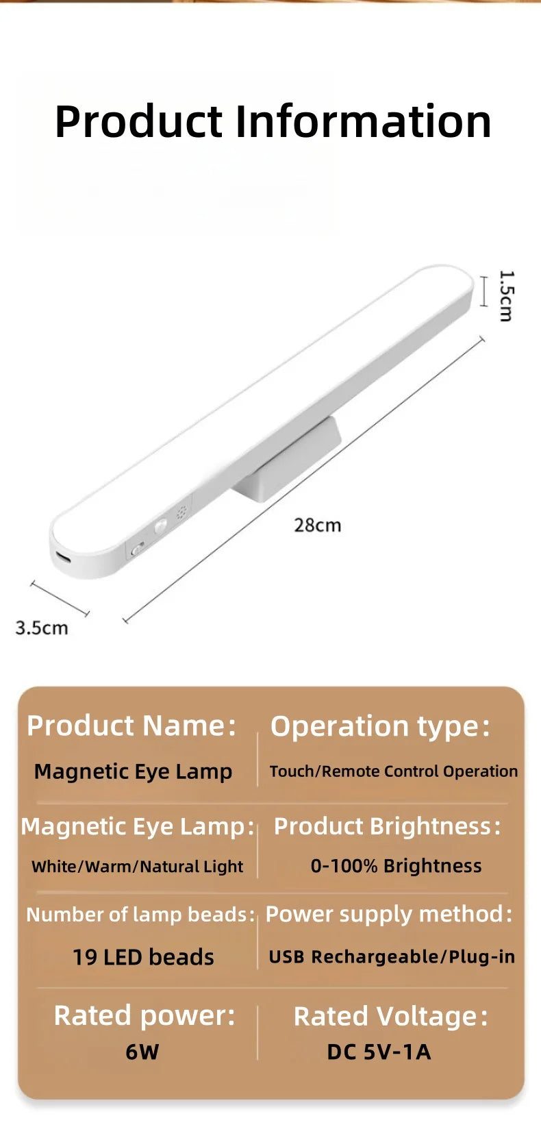 Lampe LED Magnétique Suspendue Rechargeable USB | 3 Couleurs Dimmable | Lecture, Placard & Armoire