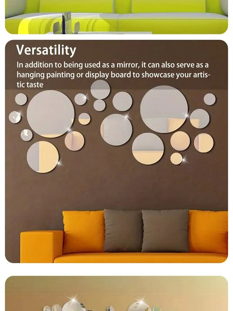 Lot 26 Stickers Miroir Rond Acrylique 3D | DIY Chambre Salle de Bain & Télévision | Décor Mural
